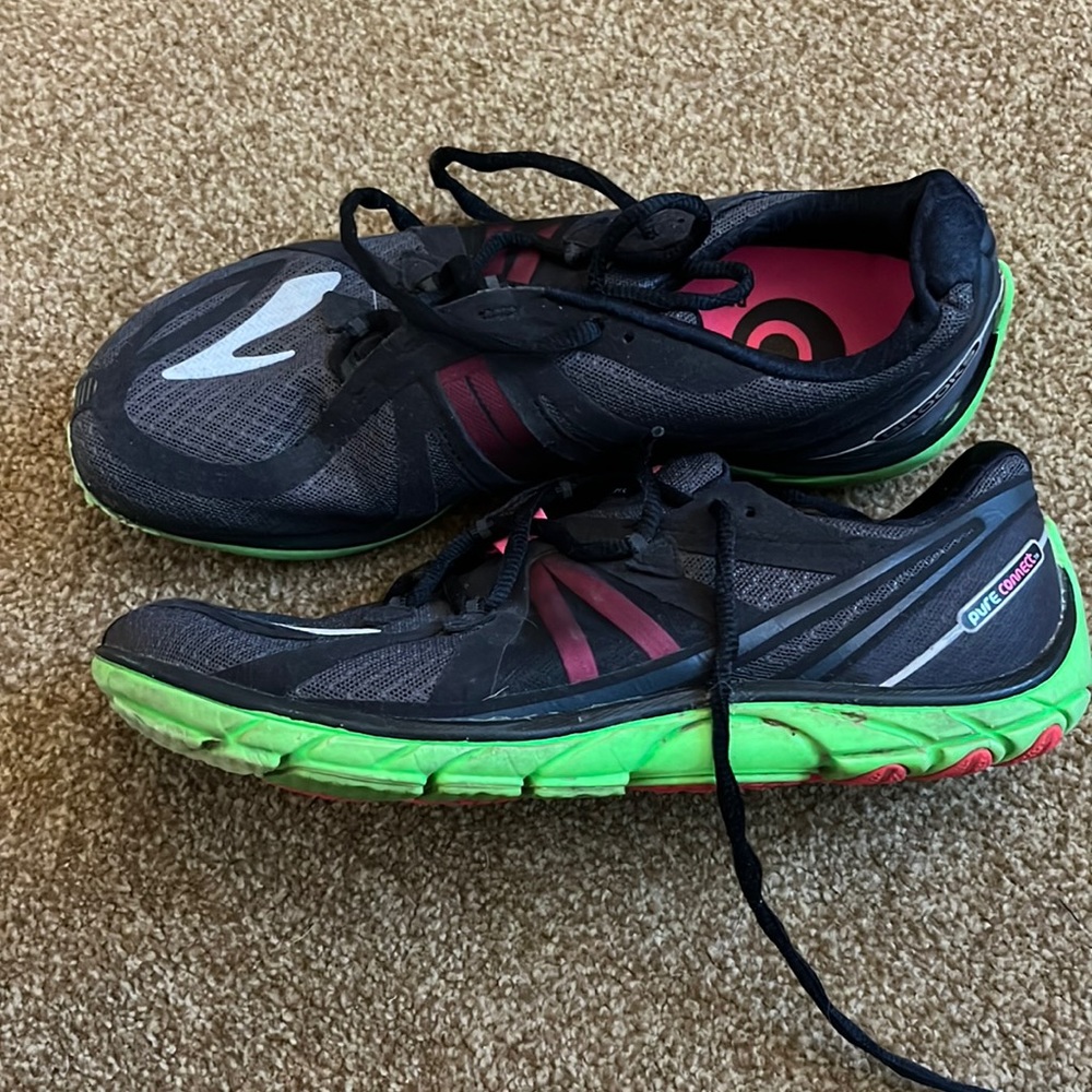Pure Connect running shoes, pink black and green, size 9.5
